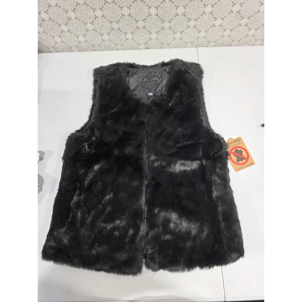Joujou Faux‎ Fur Vest Womens XS Sleeveless Black Vegan Soft New with Tags